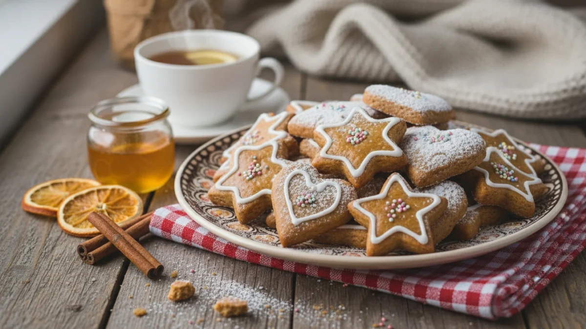 Cozonac românesc pufos cu umplutură de nucă și cacao felie tăiată pe farfurie albă