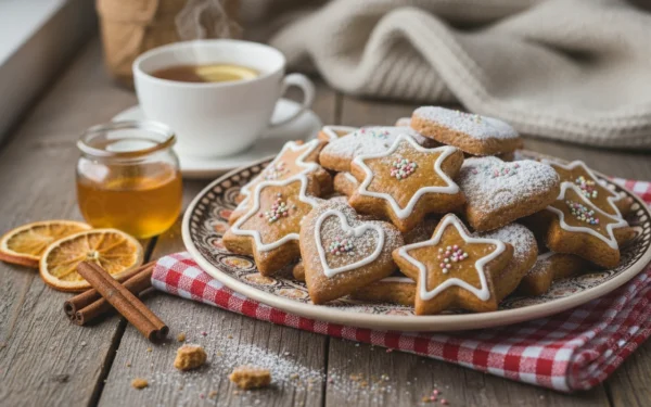 Cozonac românesc pufos cu umplutură de nucă și cacao felie tăiată pe farfurie albă